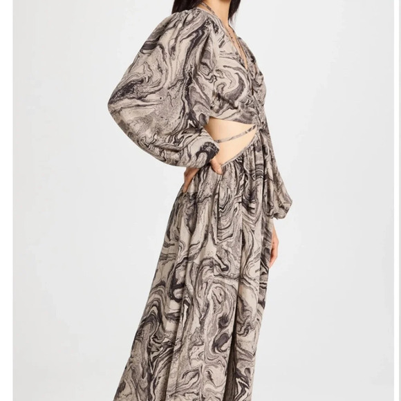 Moon River Brown Marble Print Cut Out Midi Dress Size Small - Picture 2 of 9